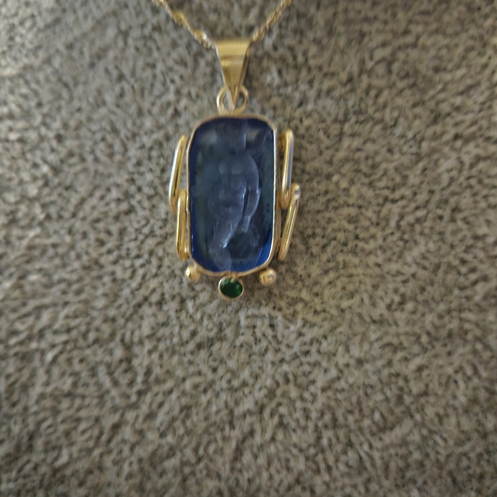 Blue and Gold Rectangular Stone Necklace